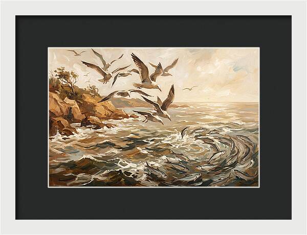Seabirds Diving For Silver Fish