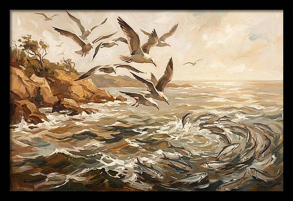 Seabirds Diving For Silver Fish