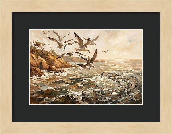 Seabirds Diving For Silver Fish