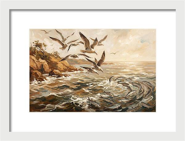 Seabirds Diving For Silver Fish