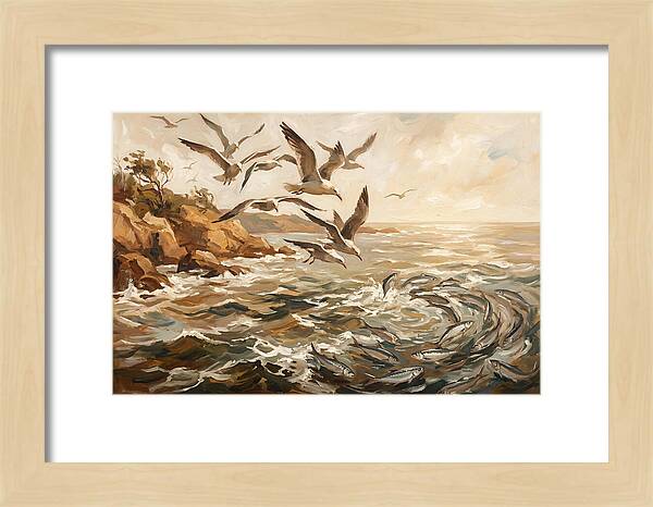 Seabirds Diving For Silver Fish