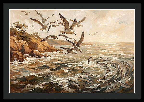Seabirds Diving For Silver Fish