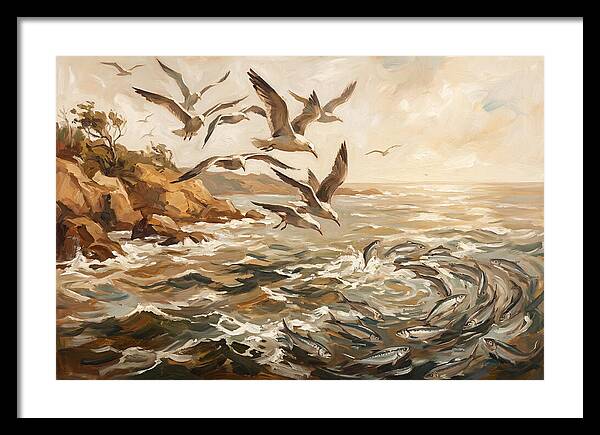 Seabirds Diving For Silver Fish