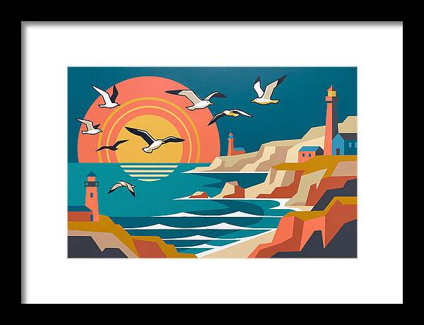 Seabirds Over Coastal Sunset