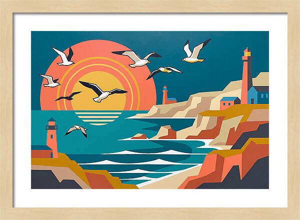 Seabirds Over Coastal Sunset