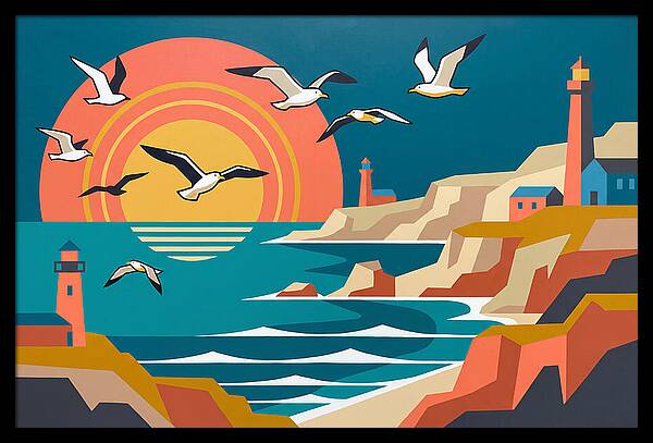 Seabirds Over Coastal Sunset