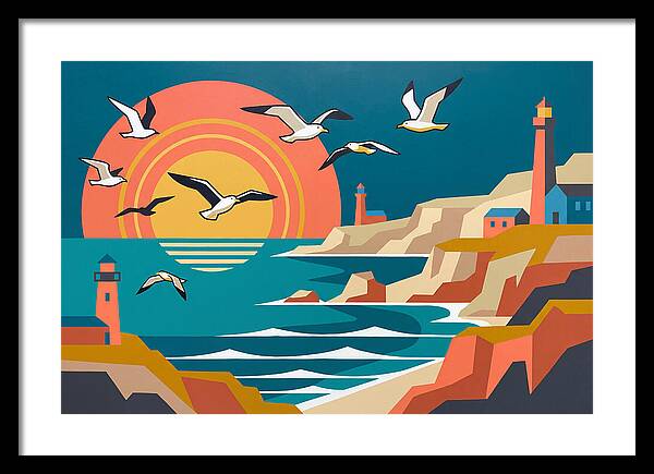 Seabirds Over Coastal Sunset