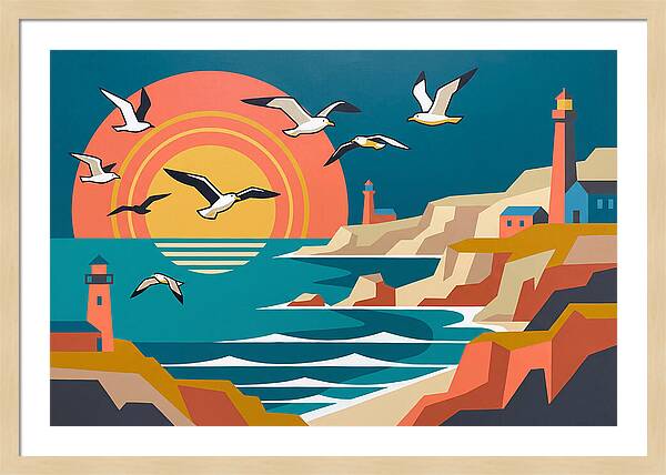 Seabirds Over Coastal Sunset