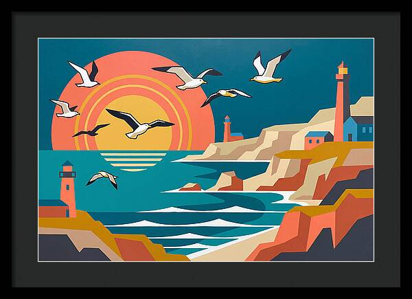 Seabirds Over Coastal Sunset