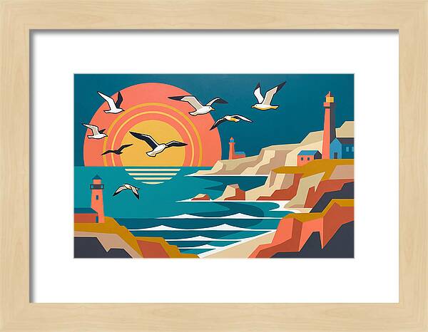 Seabirds Over Coastal Sunset