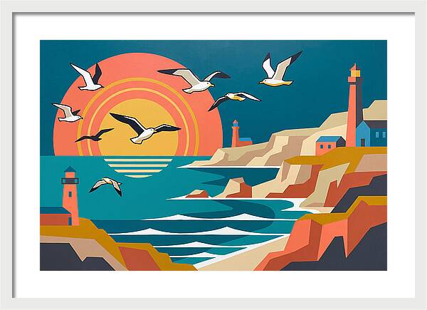Seabirds Over Coastal Sunset