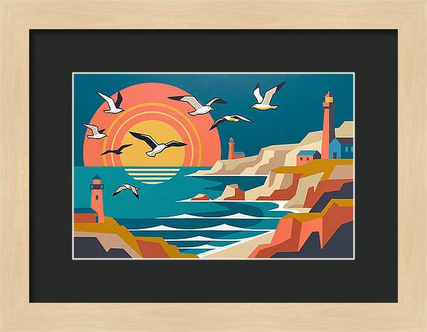 Seabirds Over Coastal Sunset