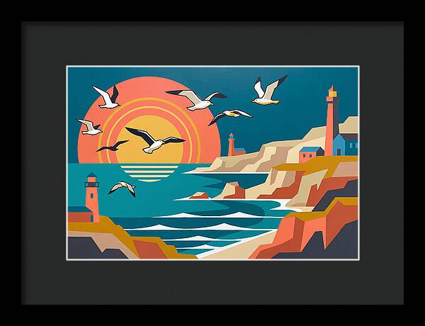 Seabirds Over Coastal Sunset