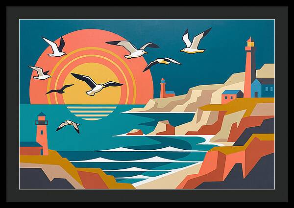 Seabirds Over Coastal Sunset