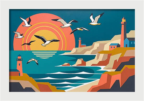 Seabirds Over Coastal Sunset