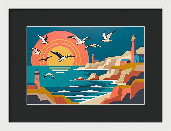 Seabirds Over Coastal Sunset