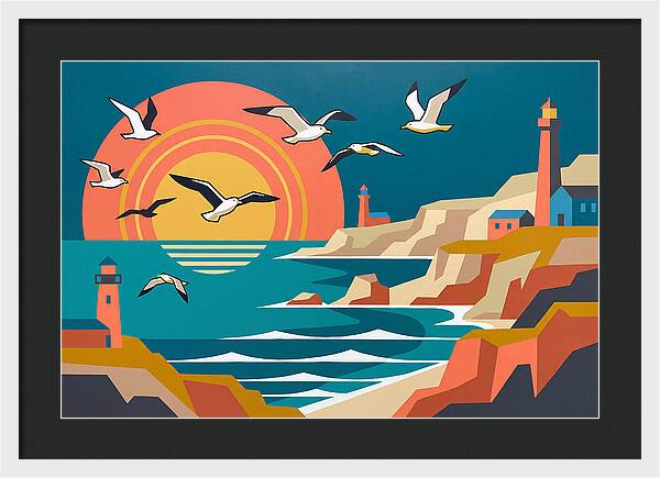 Seabirds Over Coastal Sunset