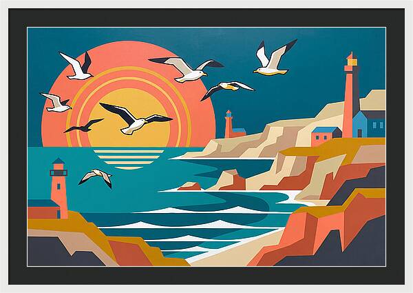 Seabirds Over Coastal Sunset