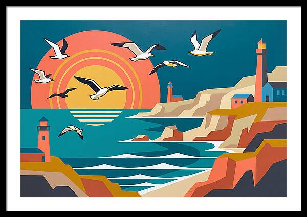 Seabirds Over Coastal Sunset