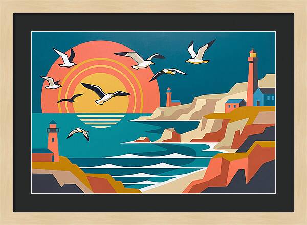 Seabirds Over Coastal Sunset