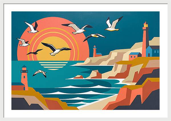 Seabirds Over Coastal Sunset