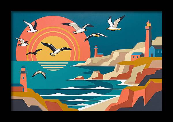 Seabirds Over Coastal Sunset
