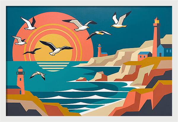 Seabirds Over Coastal Sunset