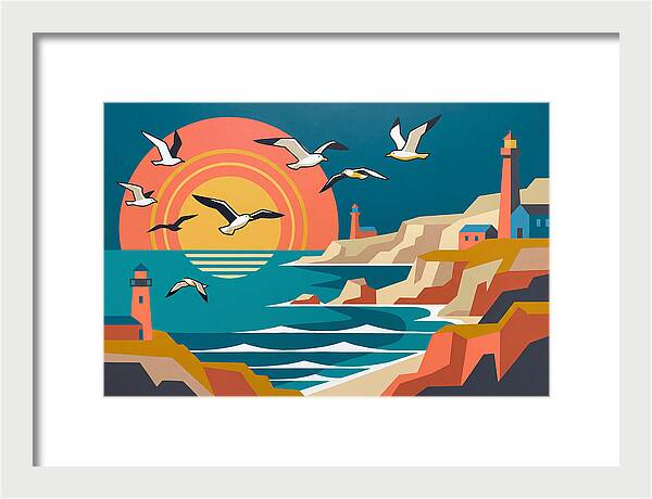 Seabirds Over Coastal Sunset