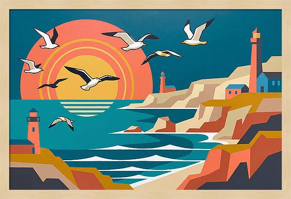 Seabirds Over Coastal Sunset