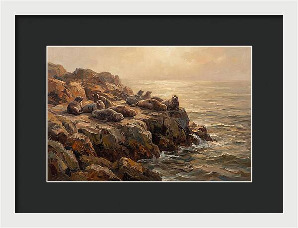 Seals Basking On Rocky Ledge