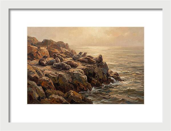 Seals Basking On Rocky Ledge