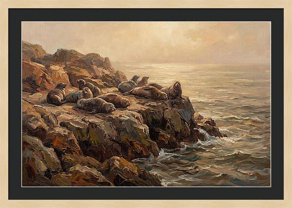 Seals Basking On Rocky Ledge