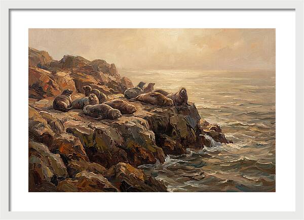 Seals Basking On Rocky Ledge