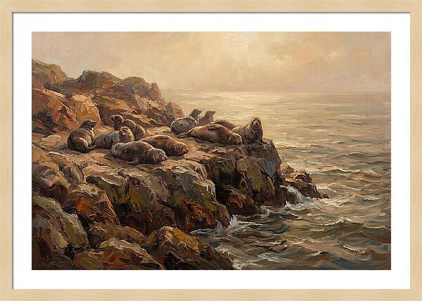 Seals Basking On Rocky Ledge