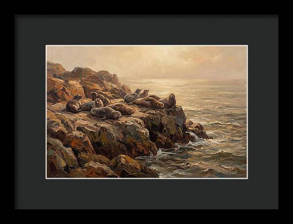 Seals Basking On Rocky Ledge