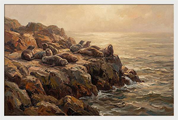Seals Basking On Rocky Ledge