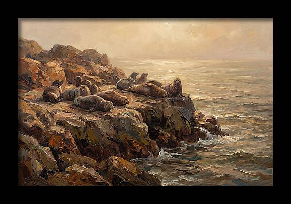 Seals Basking On Rocky Ledge