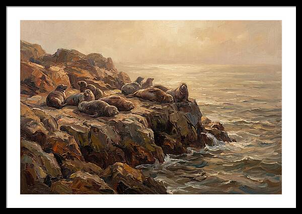 Seals Basking On Rocky Ledge