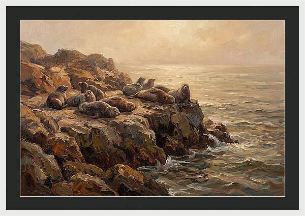 Seals Basking On Rocky Ledge