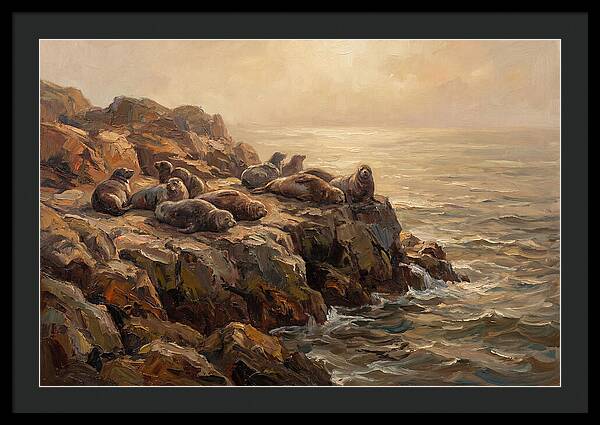 Seals Basking On Rocky Ledge