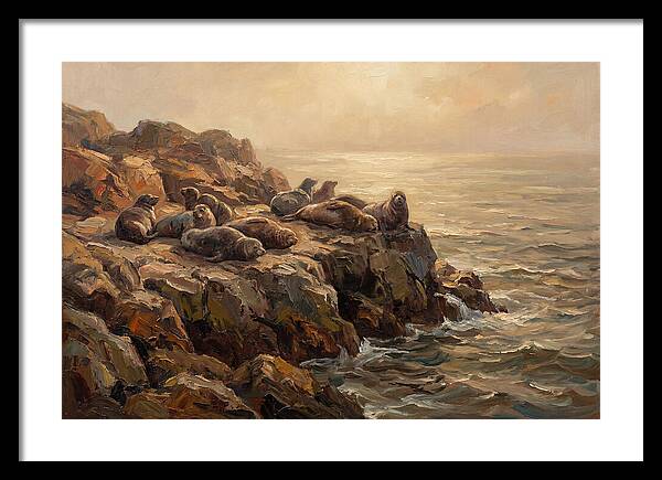 Seals Basking On Rocky Ledge