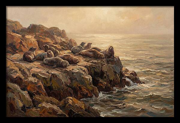 Seals Basking On Rocky Ledge