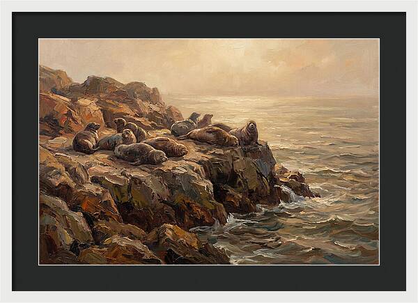 Seals Basking On Rocky Ledge