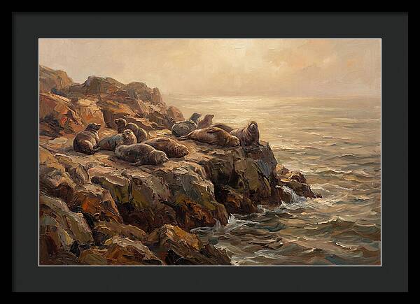 Seals Basking On Rocky Ledge