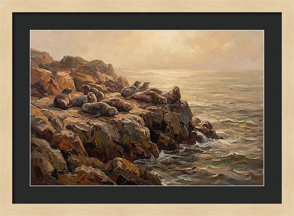 Seals Basking On Rocky Ledge