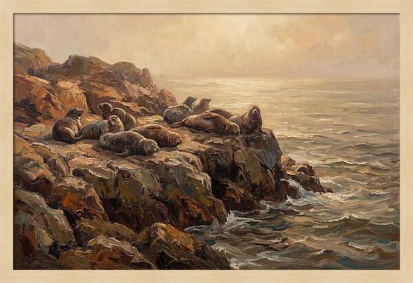 Seals Basking On Rocky Ledge
