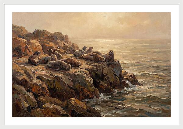 Seals Basking On Rocky Ledge