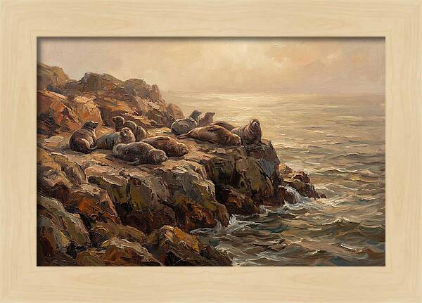 Seals Basking On Rocky Ledge