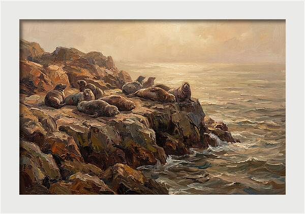 Seals Basking On Rocky Ledge