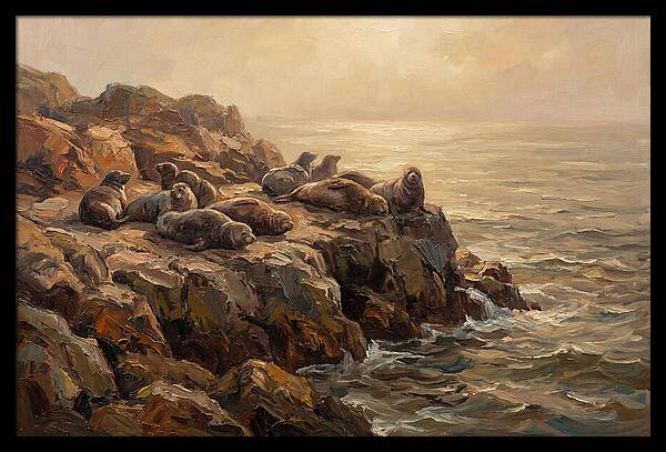 Seals Basking On Rocky Ledge